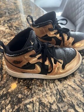 Nike Kids Black and Metallic Gold High-Top Sneakers